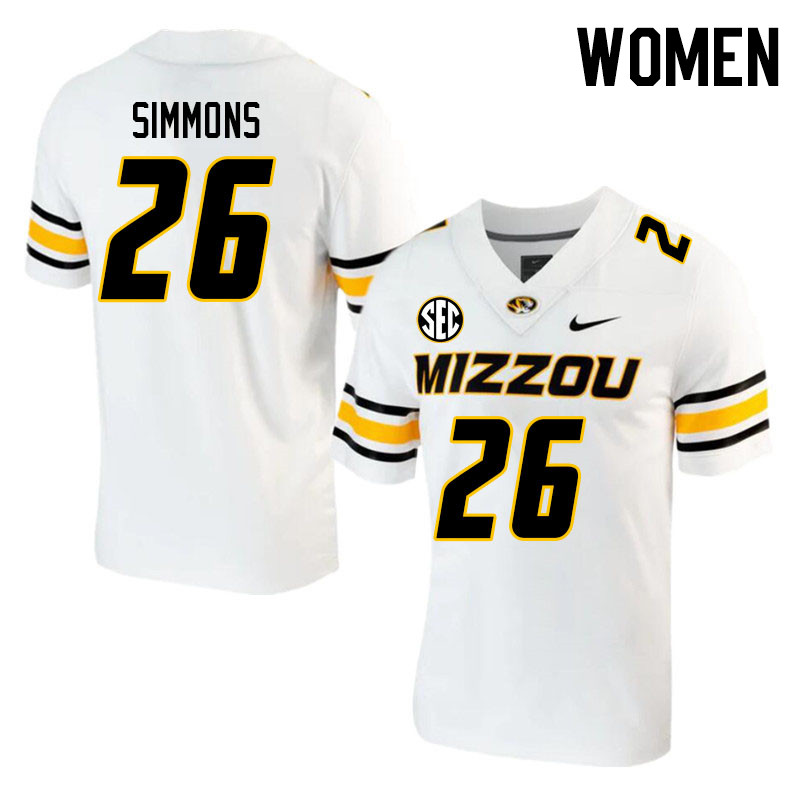 Women #26 Xavier Simmons Missouri Tigers College 2023 Football Stitched Jerseys Sale-White
